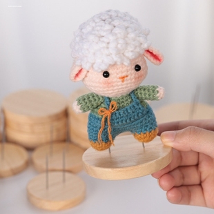 玩偶娃娃圆形固定底座站立支架钩针木头片针织毛线车载手工