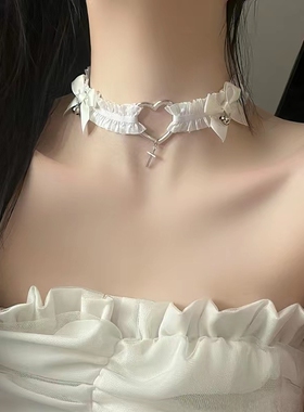 腿环白色可爱心形圈蕾丝桃心弹力可调节大腿朋克项圈配饰