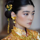 中式 水舞H2302 新款 国风蝴蝶耳钉黄金色流苏耳环秀禾旗袍耳饰配饰