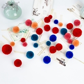 复古红色毛绒毛球簪子秀禾服配饰 水舞新娘发簪头饰中式 新款 C0363