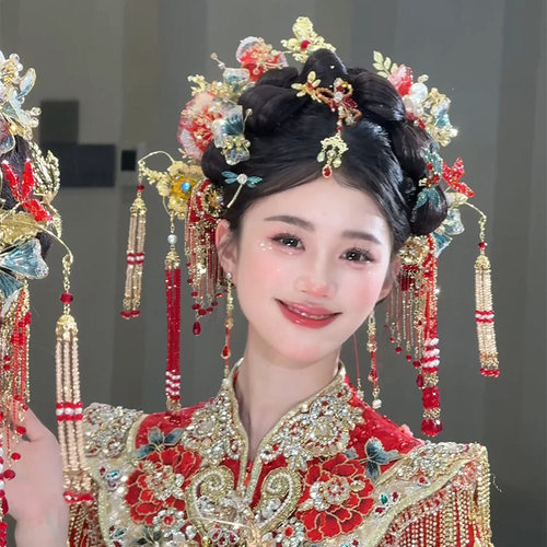 水舞U2157 减龄中式新娘头饰高级感造液花流苏秀禾发饰龙凤褂配饰