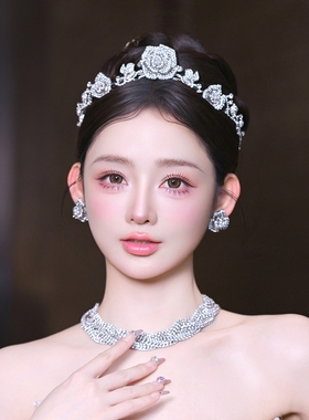 水舞A5269 韩式玫瑰花朵水钻新娘皇冠头饰重工发箍公主王冠配饰