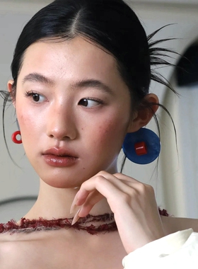 水舞H2238 康康老师同款蓝红撞色新娘耳环耳钉高级感个性小众耳饰