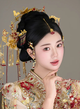 水舞U2349 新款金色中式新娘头饰高级感串珠流苏秀禾服发饰配饰