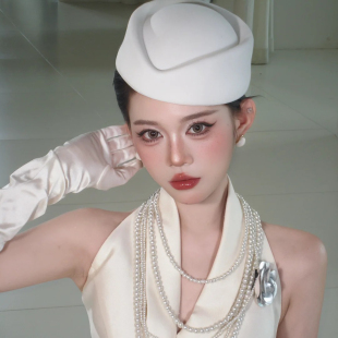 水舞B3072 流行法式高级感新娘发帽白色空姐帽婚纱造型百搭配饰