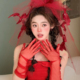 水舞B3112 手作红色蝴蝶结网纱新娘头饰俏皮红色结婚头纱礼服配饰