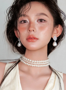 水舞D1170 复古时尚多层大小仿珍珠新娘项链个性颈链锁骨链配饰