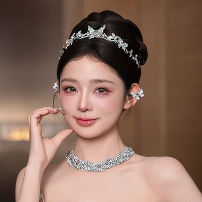 水舞A5262 简约韩式银色水钻新娘皇冠头饰公主百搭结婚发箍王冠