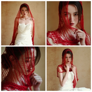 水舞R0435 小众棉麻个性红头纱废土风棉网纱写真样品拍摄大网格纱