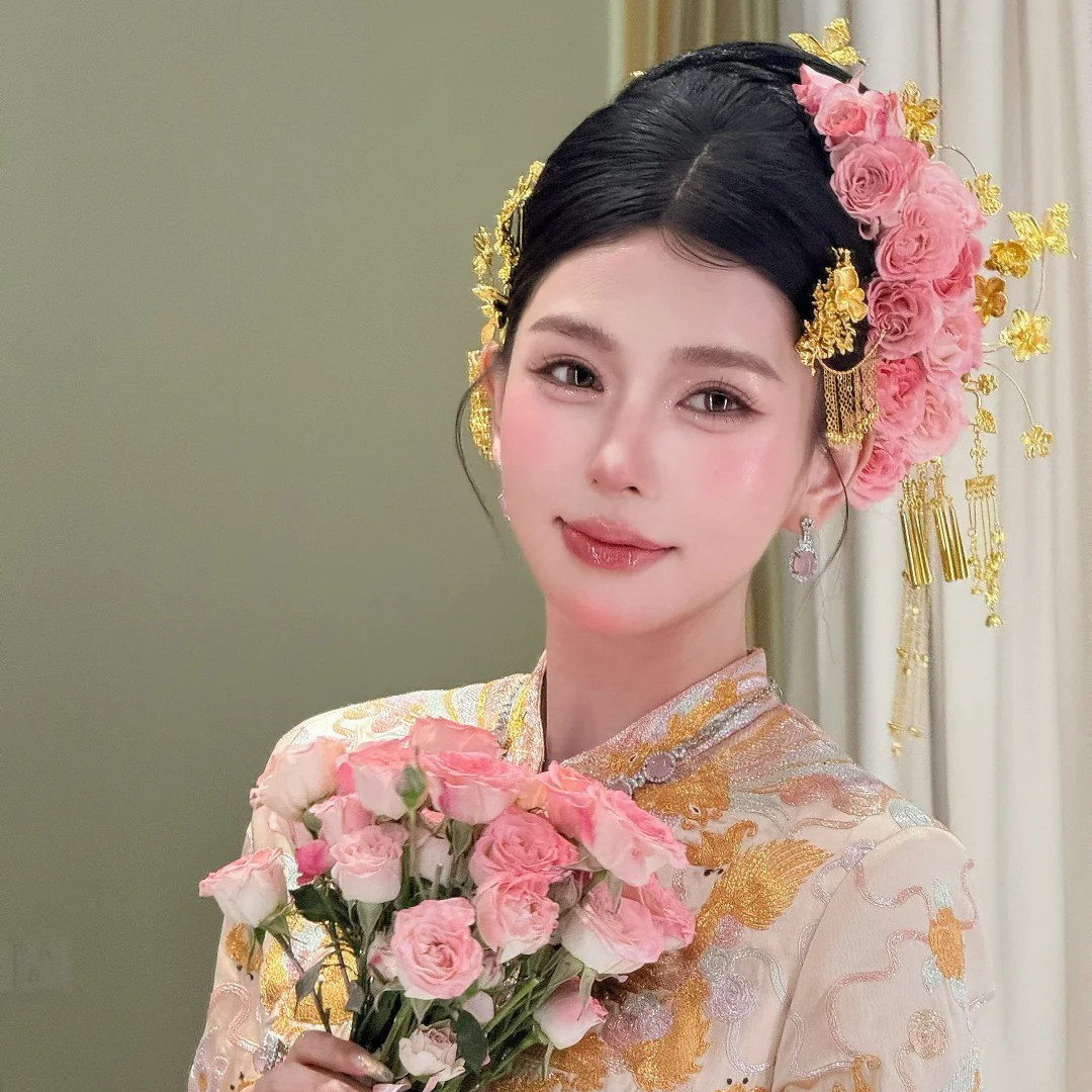 水舞U2370 仿真玫瑰花朵新中式发簪头饰盘发造型晨袍结婚簪子配饰