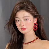 水舞H2255 个性 红色满钻新娘耳环欧美夸张轻奢耳钉高级感耳坠耳饰