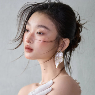 金属新娘耳环简约褶皱叶子耳钉耳饰 韩式 水舞H2320 康康老师同款