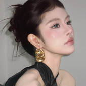 水舞H2289 欧美高级感时尚 金色耳钉气质老钱风圆形女小众耳环耳饰