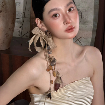 水舞H2322 手作森系麻绳松果新娘耳环个性小众个性长款耳饰配饰