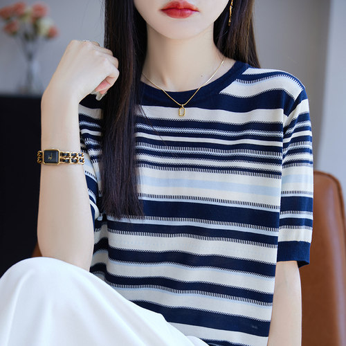 100%莱赛尔天丝针织五分袖女T恤