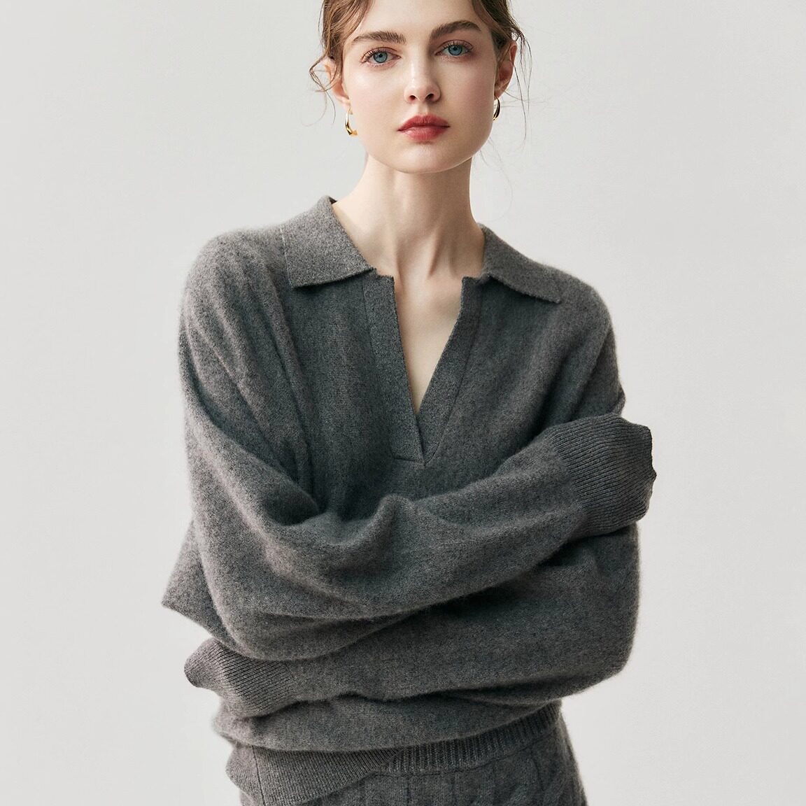 轻奢老钱风山羊绒衫女POLO领套头针织衫上衣宽松慵懒风羊毛衫打底,女装/女士精品,羊绒衫,淘宝优惠券,粉丝福利购,淘宝优惠卷