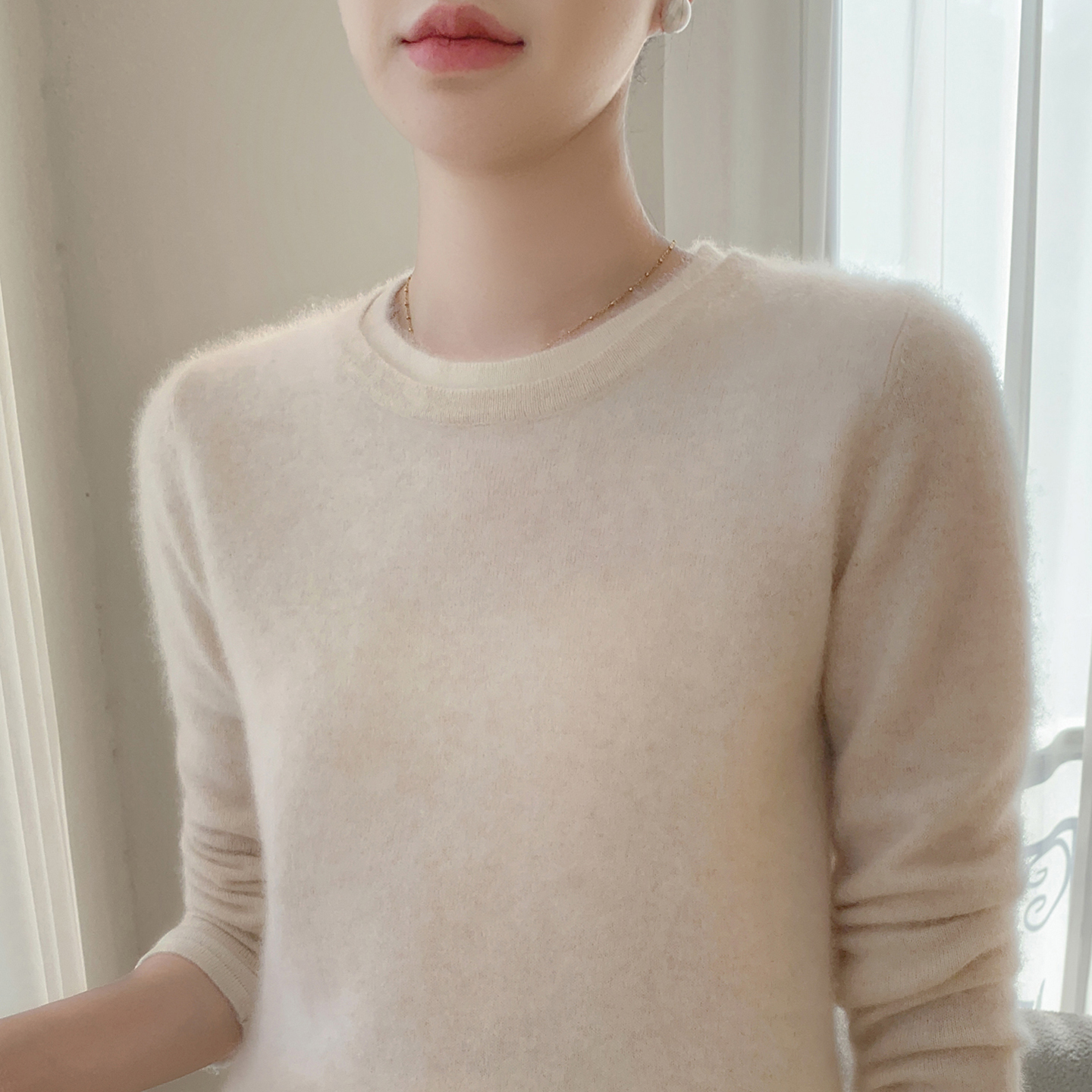 高级感拼色假两件山羊绒衫女毛衣