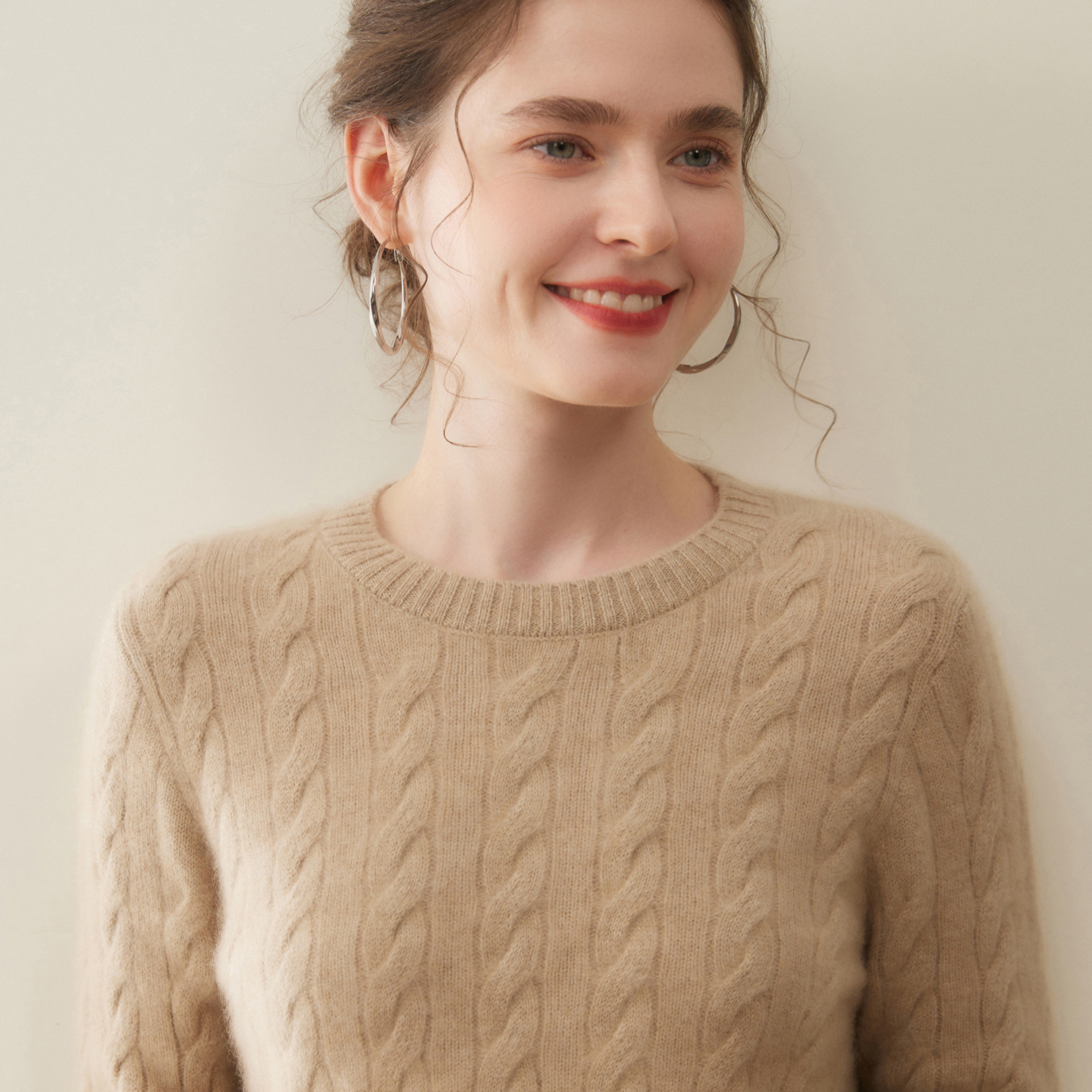 老钱风麻花圆领山羊绒衫女25秋冬加厚长袖上衣宽松针织羊毛衫打底