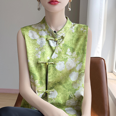新中式国风缎面盘扣真丝背心开衫