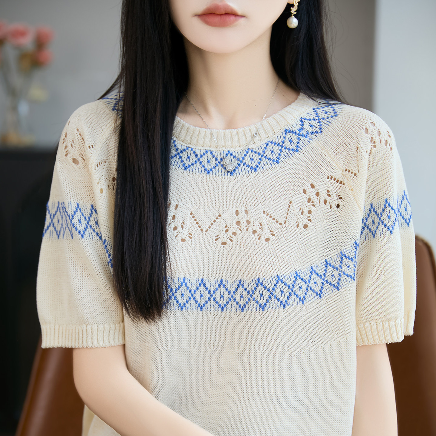 夏季薄款拼色亚麻宽松短袖T恤女