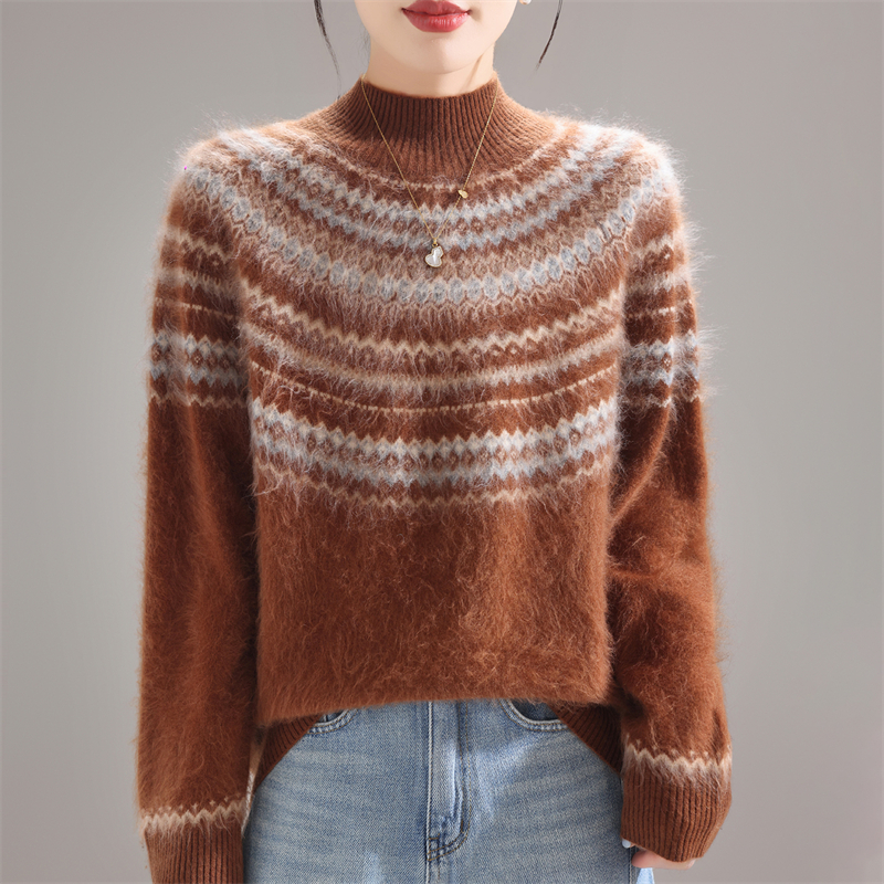 拉绒加厚100%纯羊毛衫女针织毛衣