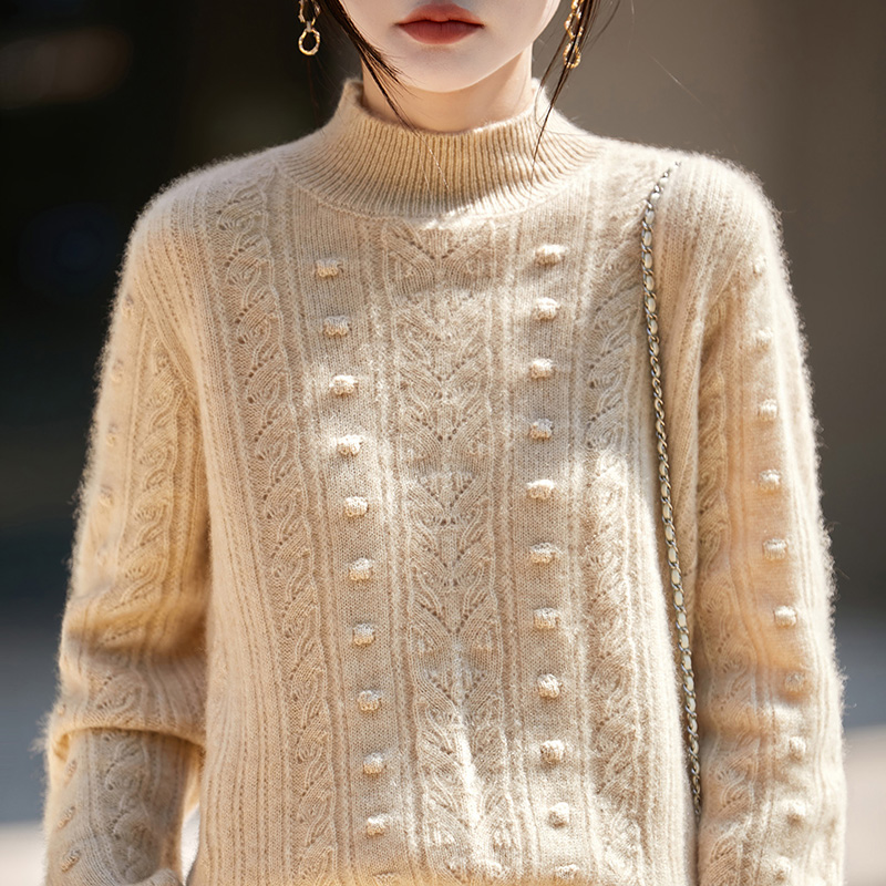 半高领加厚100%纯羊毛衫提花毛衣