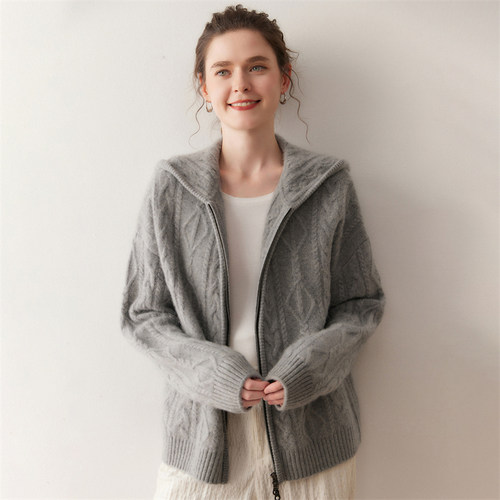 重磅三股加厚山羊绒衫双拉链开衫