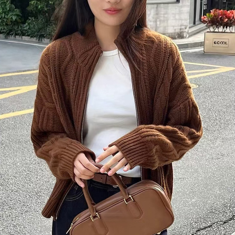 松弛半高领双拉链100%纯羊毛开衫女加厚绞花针织毛衣宽松羊绒外套,女装/女士精品,羊绒衫,淘宝优惠券,粉丝福利购,淘宝优惠卷