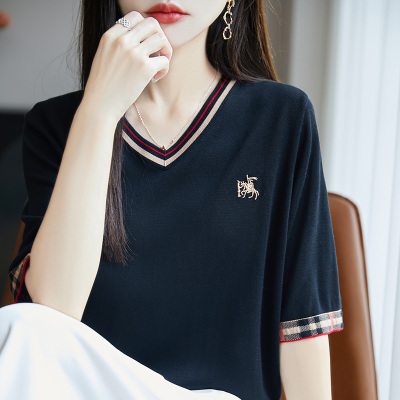 100%莱赛尔天丝针织五分袖T恤女