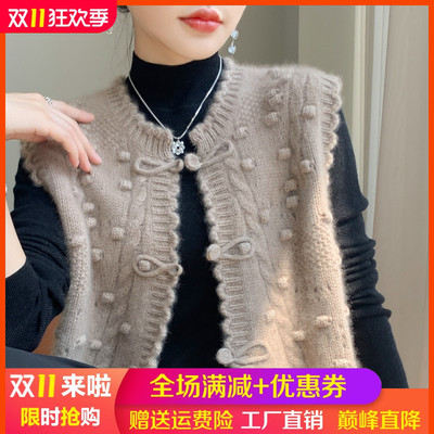 秋冬圆领绣花羊毛马甲背心坎肩