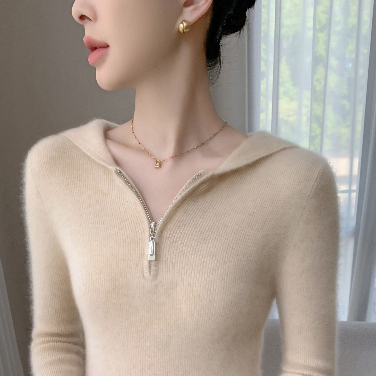 baby小山羊绒衫连帽拉链针织毛衣