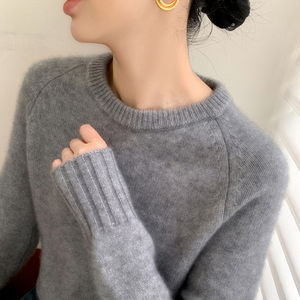 重磅三股加厚高级感山羊绒衫女圆领加厚针织毛衣宽松羊毛打底上衣