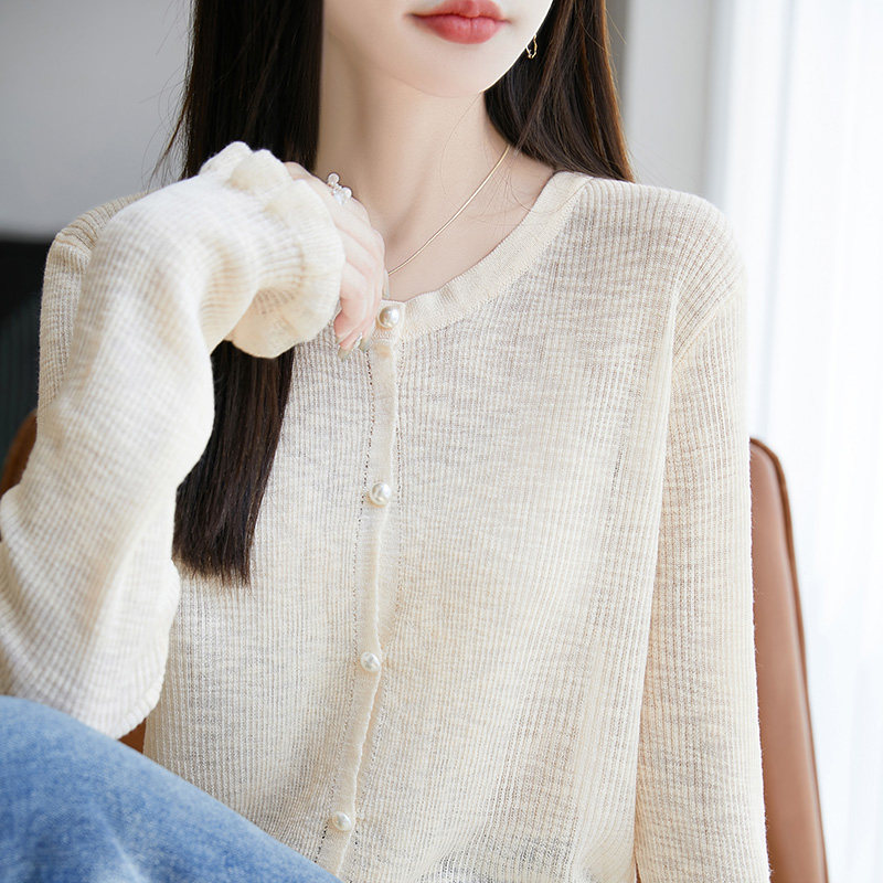 超薄竹节亚麻针织衫长袖毛衣开衫