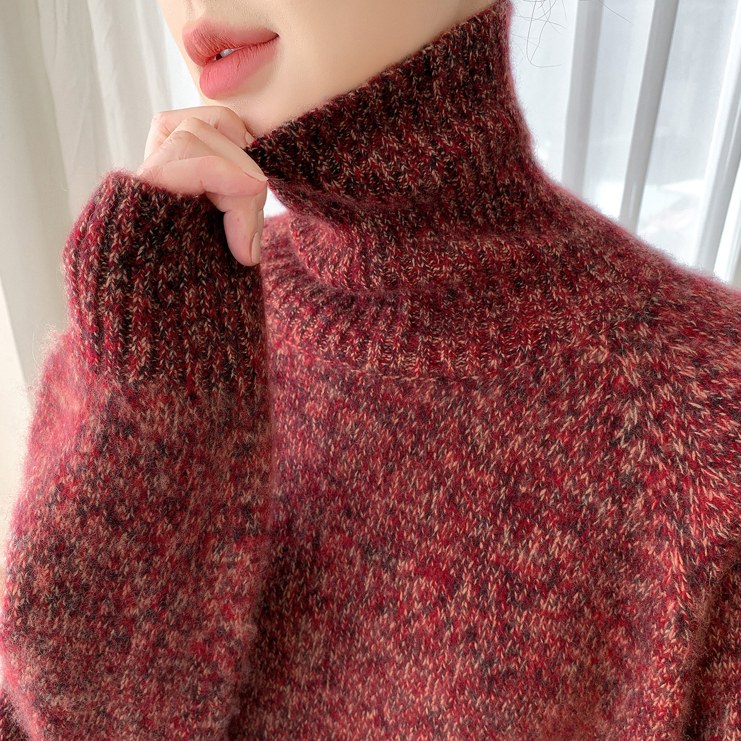 加厚100%纯羊毛女啥高领花纱毛衣