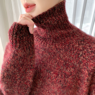 重磅加厚100%纯羊毛衫女高领花纱针织长袖毛衣宽松慵懒羊绒衫打底