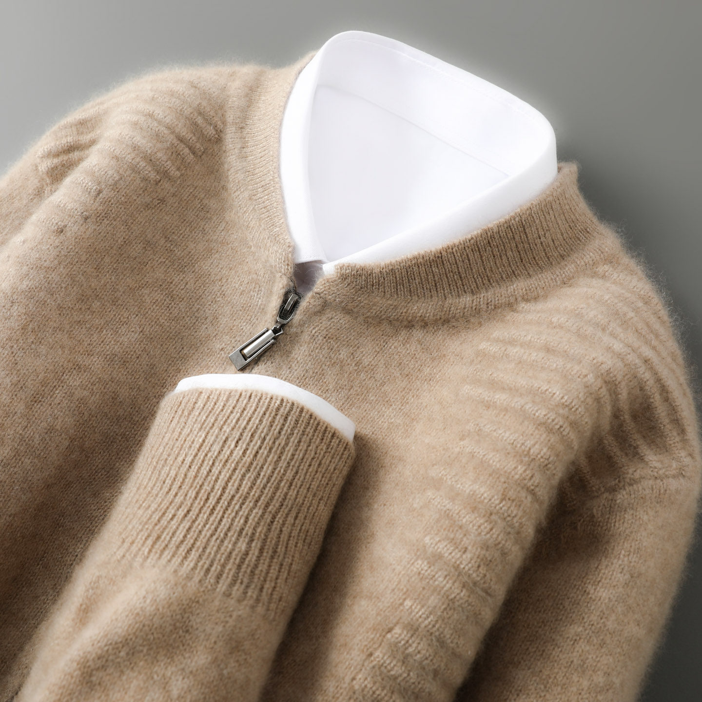 秋冬新款100%纯羊毛开衫男士圆领拉链针织毛衣宽松休闲羊绒衫外套