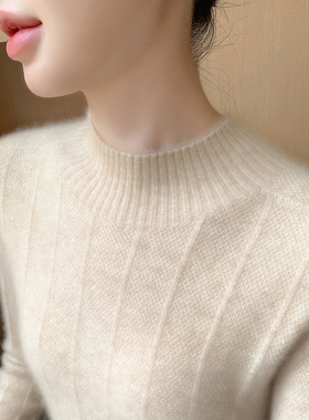 baby小山羊绒衫女一线成衣无缝半高领提花针织毛衣宽松打底羊毛衫