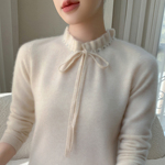 轻奢镶钻高端山羊绒衫女木耳边抽绳针织长袖毛衣气质宽松羊毛打底