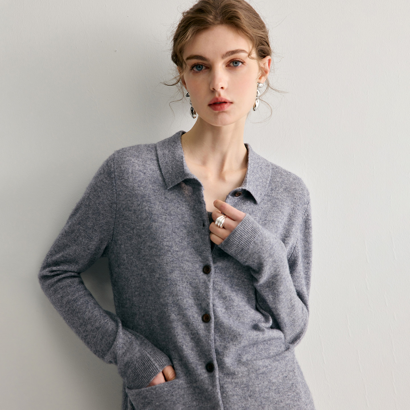 轻奢POLO领baby山羊绒开衫女翻领纯色带兜针织毛衣宽松羊毛衫外套,女装/女士精品,羊绒衫,淘宝优惠券,粉丝福利购,淘宝优惠卷