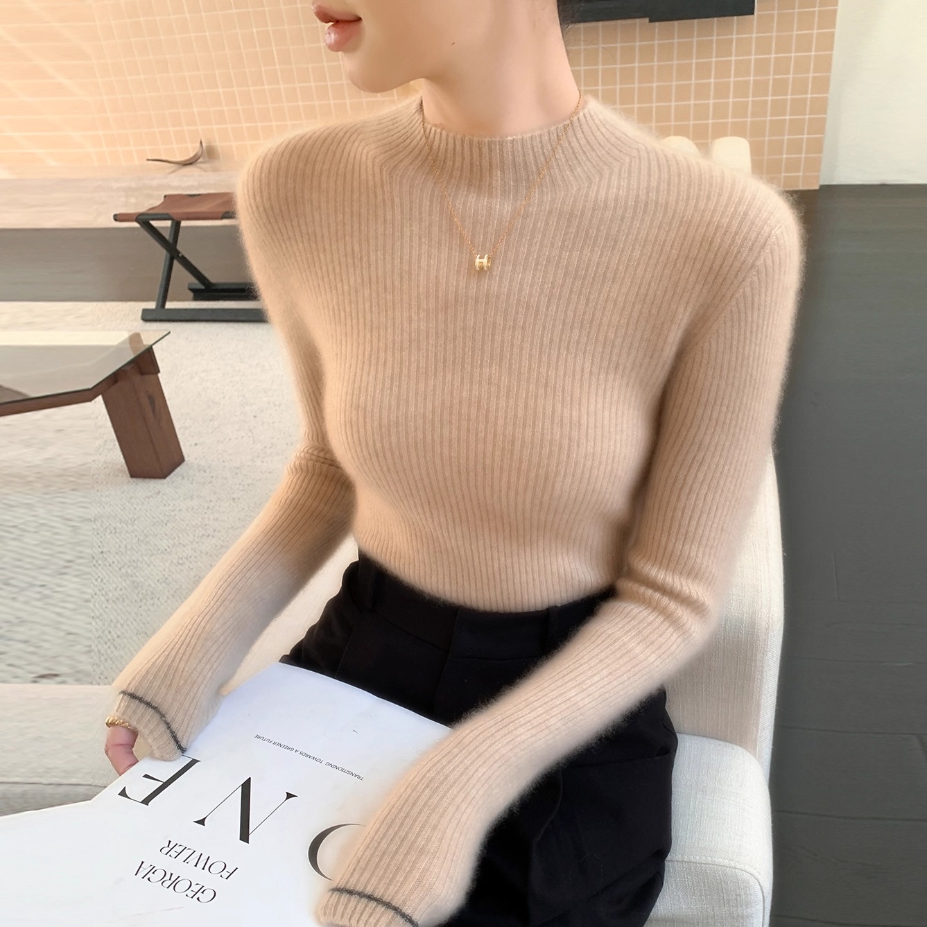 半高领山羊绒衫女一线成衣羊毛衫