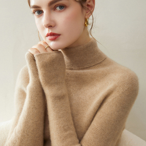 康塞妮100%纯山羊绒衫女一线成衣高领坑条针织毛衣修身显瘦打底衫