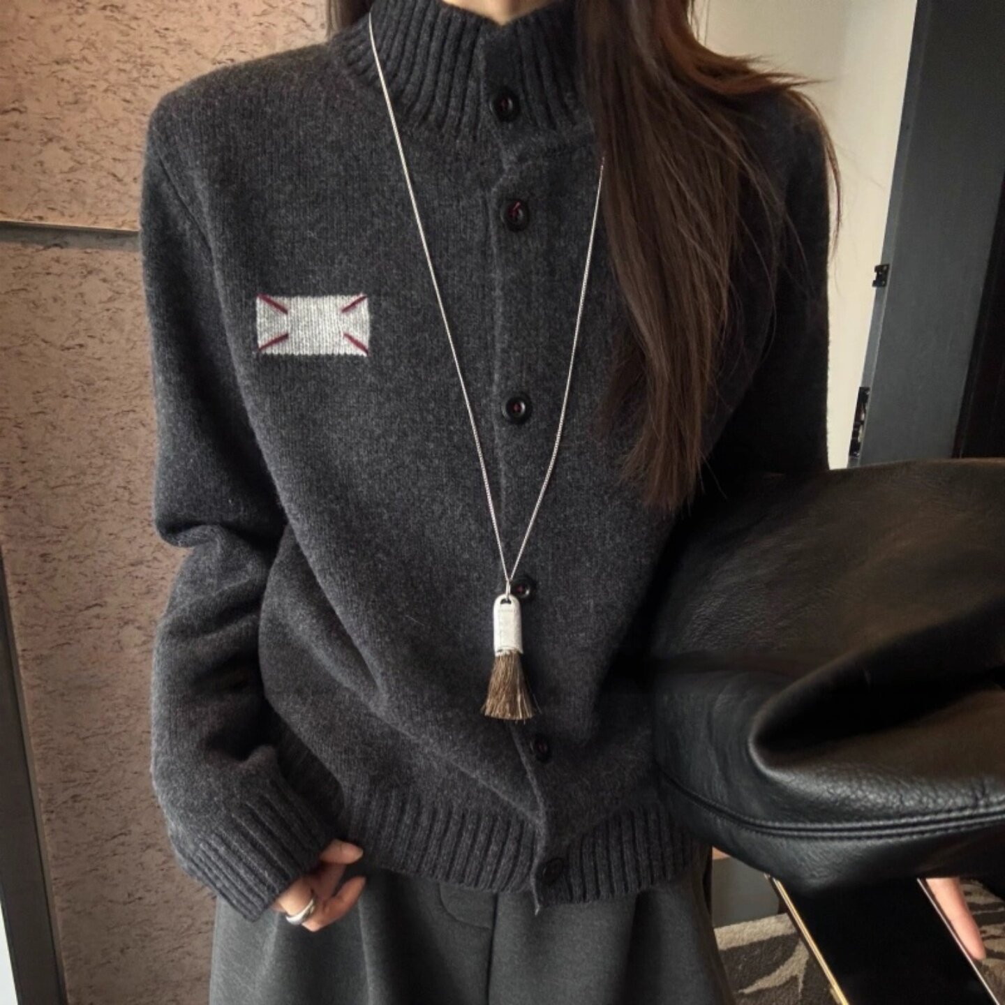 老钱风高领纯羊毛加厚女开衫外套