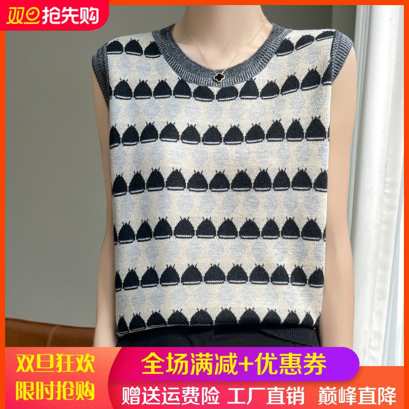 100%纯棉针织无袖背心女圆领拼色吊带打底衫宽松缎面内搭短袖上衣