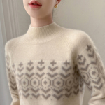 高级感baby小山羊绒衫女半高领提花加厚针织毛衣宽松打底羊毛上衣