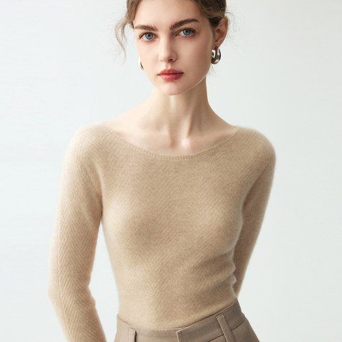 一字领山羊绒女打底毛衣显瘦打底