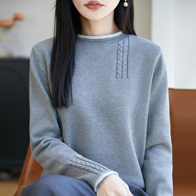 100%纯棉女半高领提花针织衫毛衣