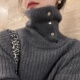 老钱风高领加厚100%纯羊毛衫 女坑条纽扣针织长袖 毛衣宽松羊绒打底
