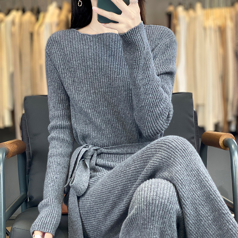 100%羊毛衫针织毛衣半身裙两件套