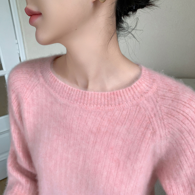 baby小山羊绒衫圆领坑条针织毛衣