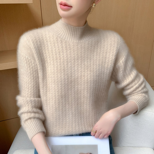 半高领加厚小山羊绒衫麻花毛衣